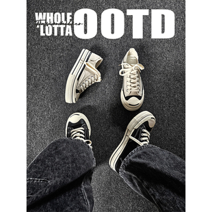 NewRockstarChoppa 开口笑帆布鞋男秋冬厚底休闲百搭经典低帮板鞋