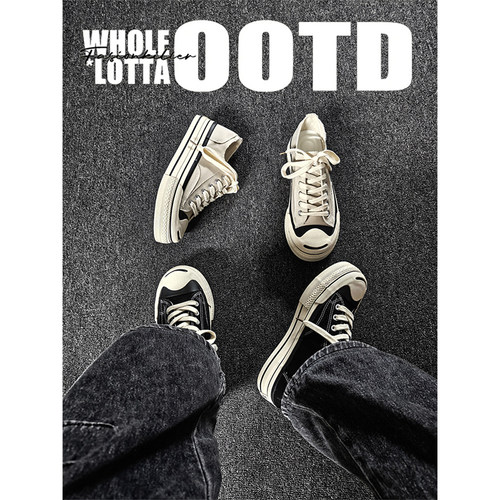 NewRockstarChoppa 开口笑帆布鞋男秋冬厚底休闲百搭经典低帮板鞋