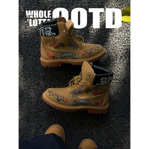 NewRockstarChoppa 美式涂鸦马丁靴男秋冬户外厚底休闲工装大黄靴