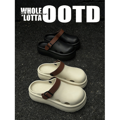 NewRockStarChoppa 夏季踩屎感勃肯拖鞋男士厚底沙滩外穿洞洞凉鞋