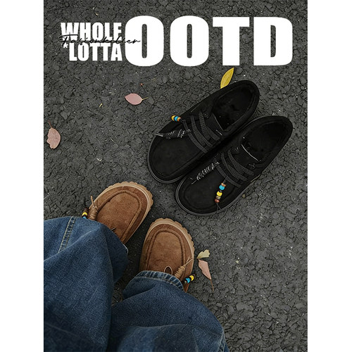 NewRockstarChoppa 加绒保暖勃肯鞋男冬季复古老钱风厚底袋鼠棉鞋