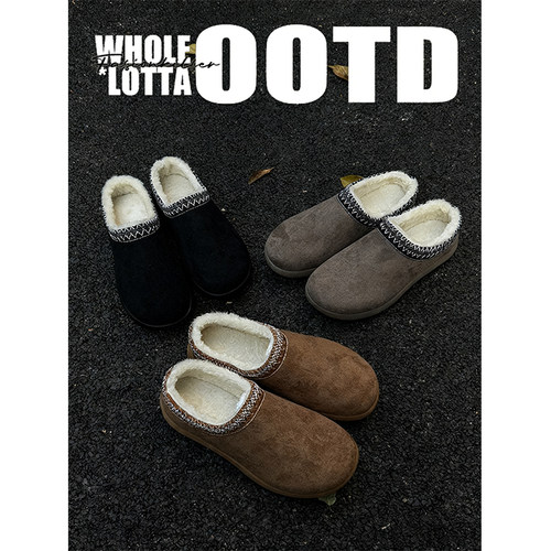 NewRockStarChoppa 冬季毛毛勃肯鞋男加绒保暖加厚懒人一脚蹬棉鞋