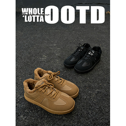 NewRockStarChoppa 冬季加绒保暖德训鞋男款低帮休闲百搭板鞋棉鞋