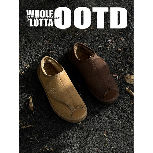 NewRockStarChoppa 一脚蹬懒人复古勃肯鞋男冬季加绒保暖加厚棉鞋