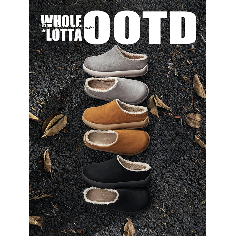 NewRockStarChoppa 小土豆加绒勃肯鞋男冬季保暖懒人毛毛半拖棉鞋