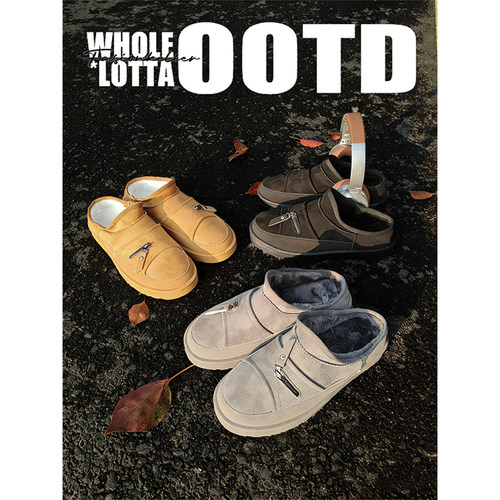 NewRockStarChoppa 冬季加绒保暖勃肯棉鞋男一脚蹬防寒包头半拖鞋