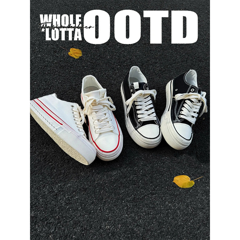 NewRockstarChoppa 厚底做旧帆布鞋男款秋冬休闲百搭学生低帮板鞋