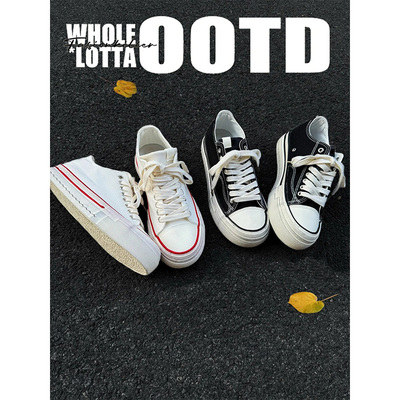 NewRockstarChoppa 厚底做旧帆布鞋男款春季休闲百搭学生低帮板鞋