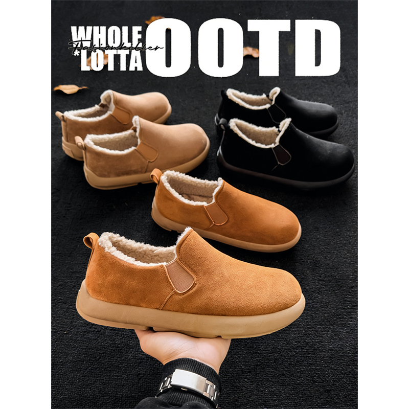 NewRockStarChoppa 加绒保暖复古全包勃肯鞋男冬季一脚蹬厚底棉鞋