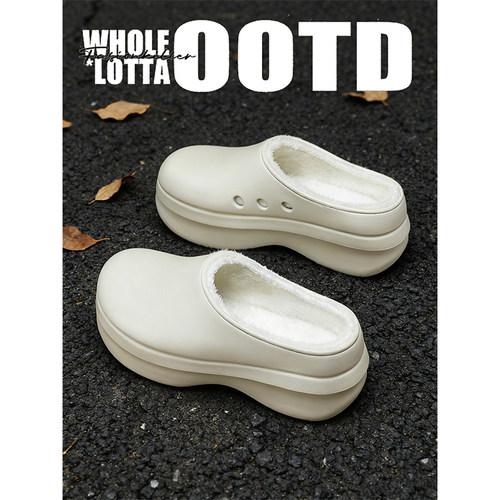 NewRockstarChoppa 冬季加绒保暖勃肯棉拖鞋男厚底外穿防寒包头鞋