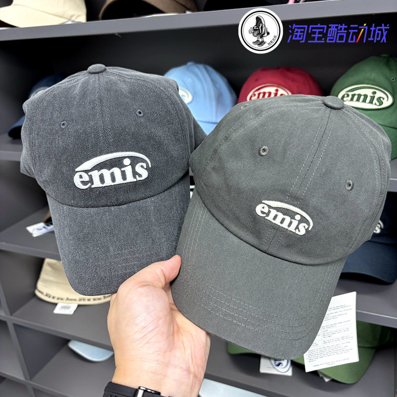 Emis韩国专柜炭灰色棒球帽明星同款ins风男女软顶刺绣休闲帽子