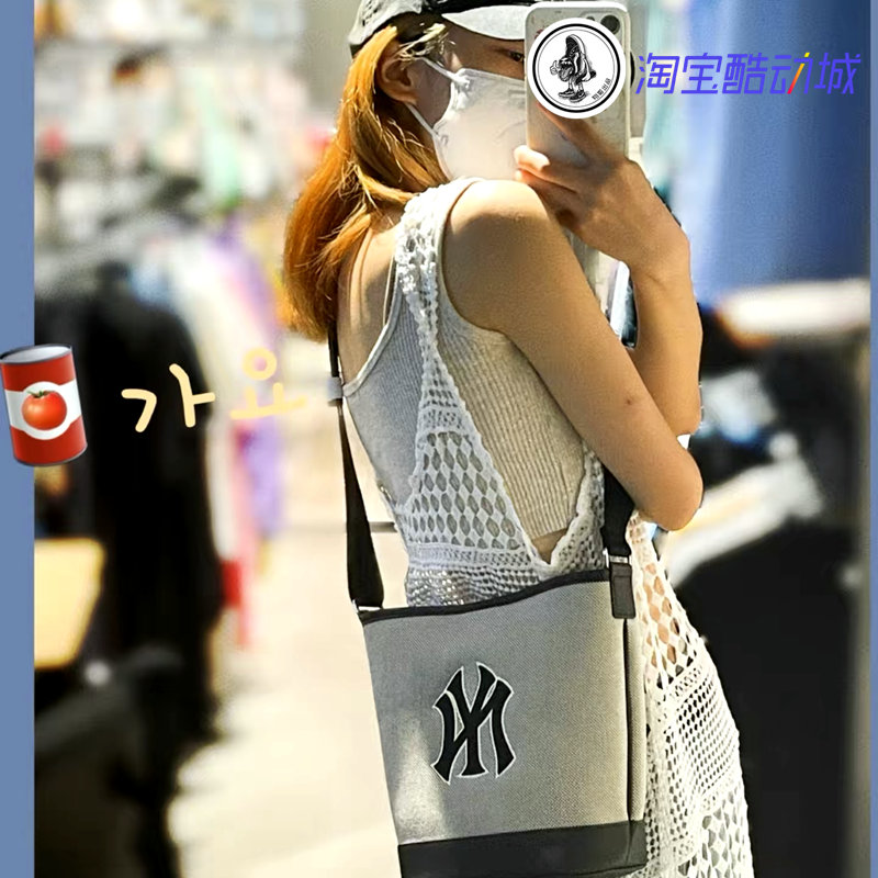 韩国MLB正品帆布托特包水桶包NY洋基队男女款单肩包斜挎包手提包