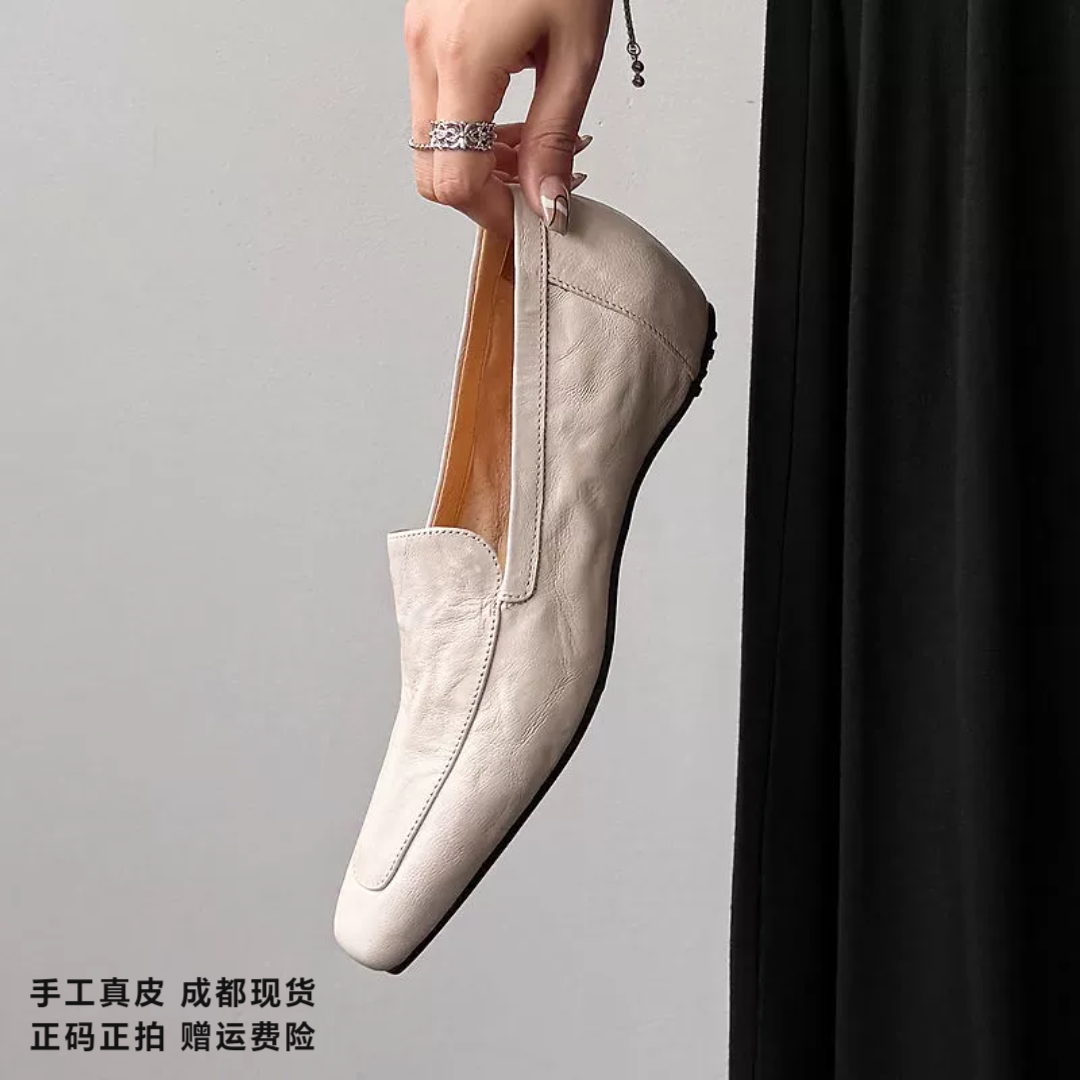 L'avance羊皮乐福2026高品质女鞋巨舒适通勤纯皮单鞋内增高懒人鞋