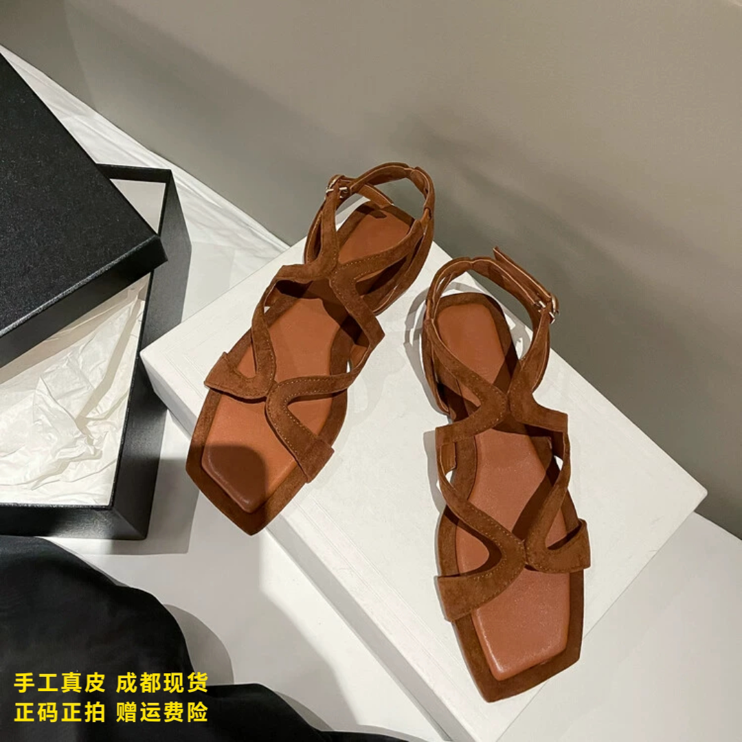 L'avance鹿皮凉鞋2026高品质女鞋巨舒适通勤纯皮罗马凉鞋高级穿搭