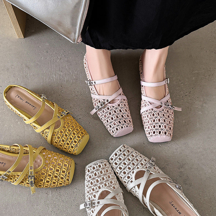 L'avance羊皮编织包头半拖2026款真皮凉鞋透气不磨脚宽脚友好通勤