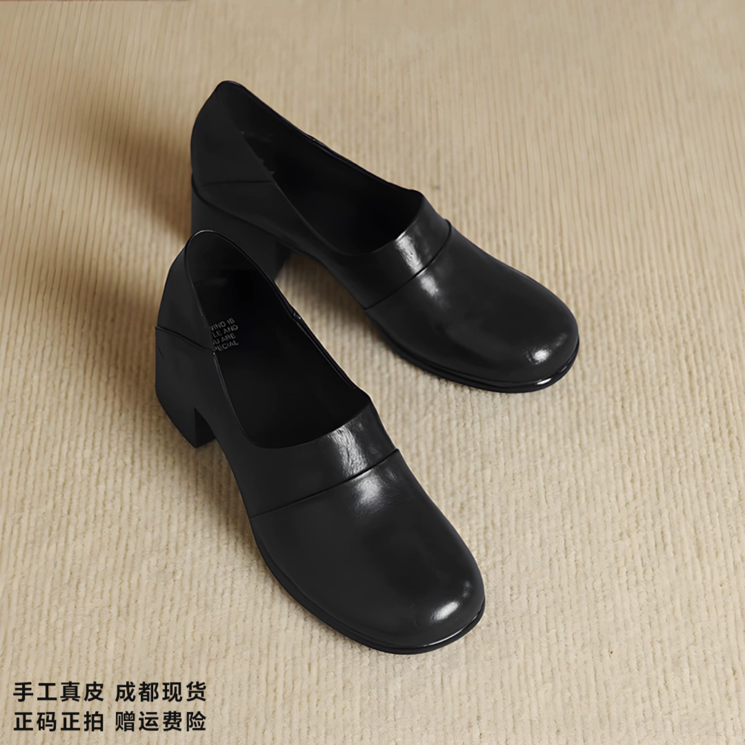 L'avance牛皮乐福鞋2026秋款高品质女鞋巨舒适纯皮单鞋中跟小皮鞋