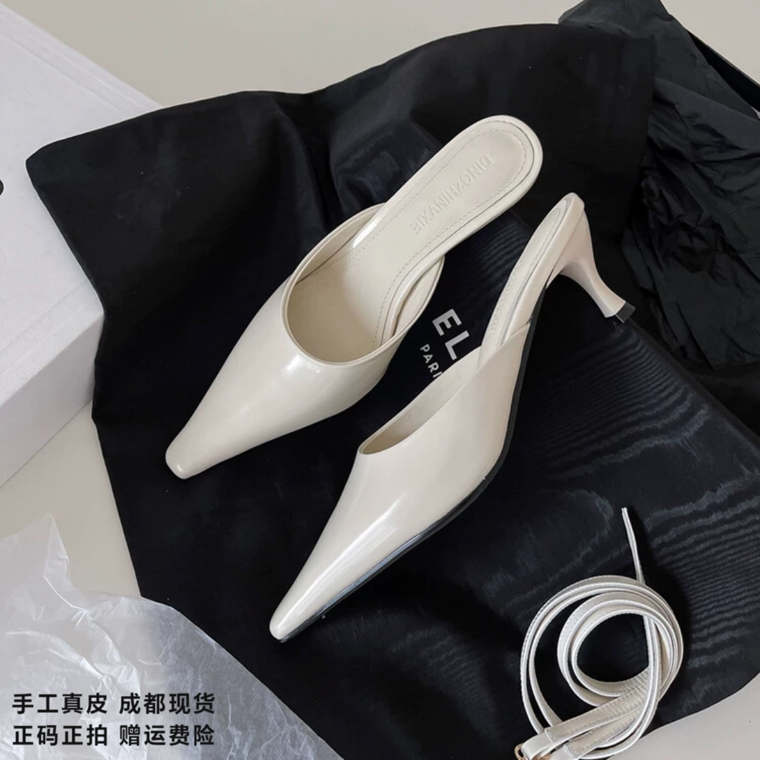 L'avance漆皮穆勒鞋高跟凉拖2026新高品质女鞋巨舒适通勤纯皮凉鞋