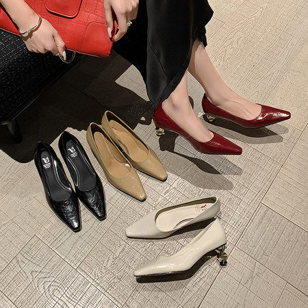 l'avance真皮 法式复古4.5cm时髦精头层牛皮皮异形跟洋气气质单鞋