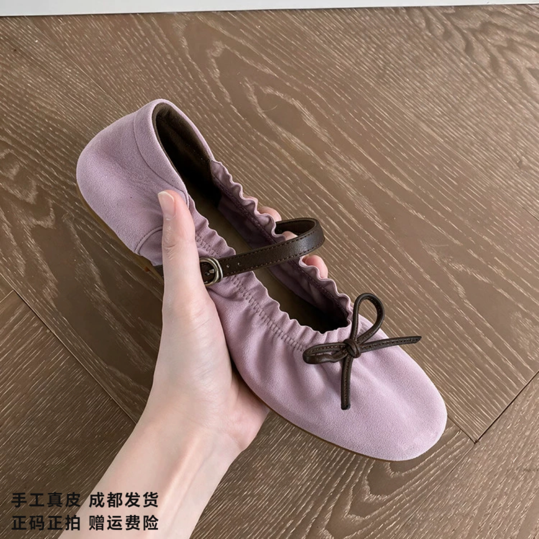 L'avance羊翻皮芭蕾鞋2026秋高品质女鞋巨舒适纯皮单鞋内增高早秋