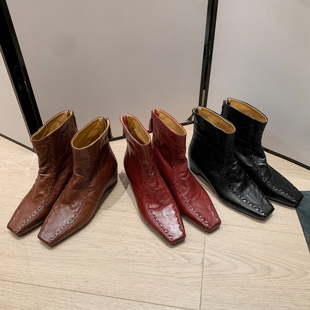 l'avance真皮 法式复古女5cm时髦精羊皮踝靴气质内增高气质短靴子