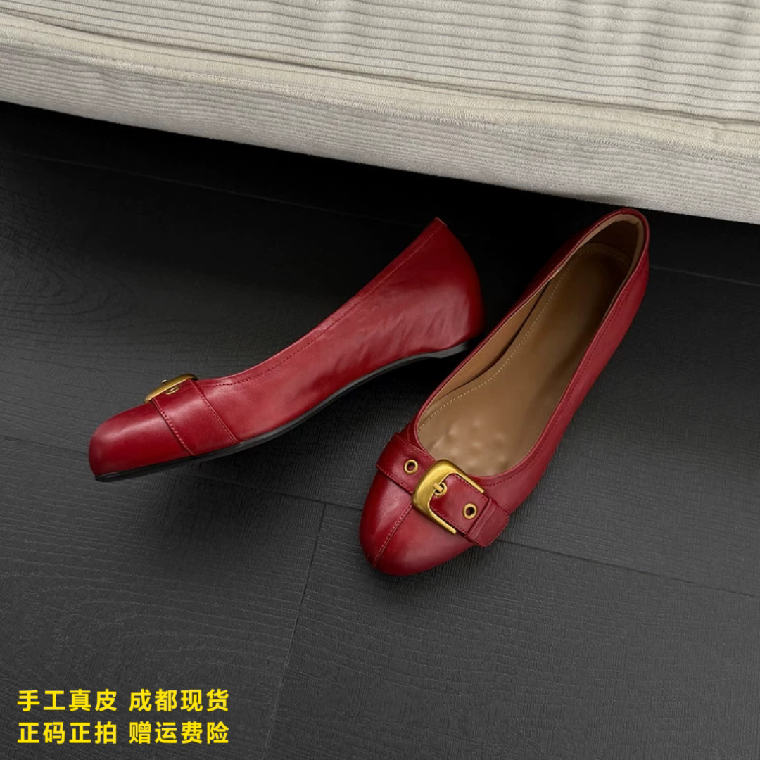 L'avance牛皮单鞋2026秋款高品质女鞋巨舒适通勤一脚蹬纯皮奶奶鞋