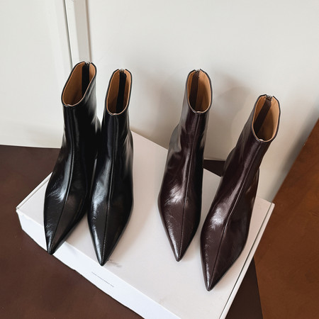 l'avance真皮 法式复古女7cm时髦精内增高短靴瘦脚气质高跟踝靴子