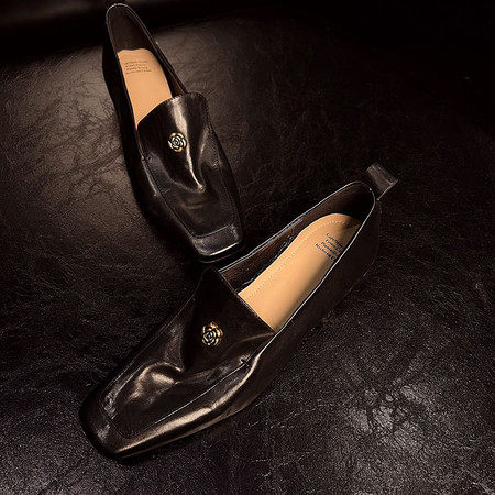 l'avance真皮 法式复古女2.5cm时髦精头层牛皮褶皱乐福鞋秋冬单鞋