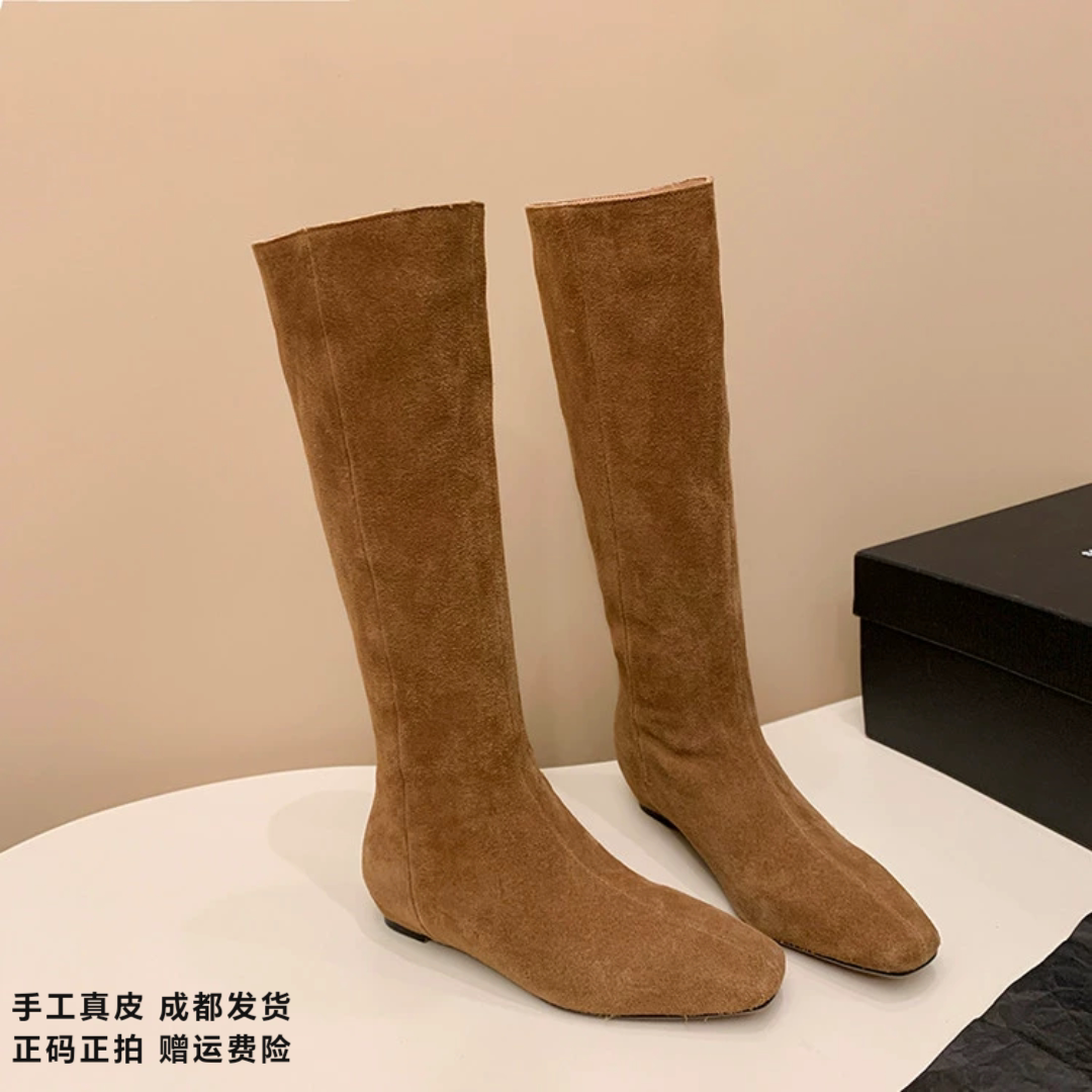 L'avance牛翻长靴2026秋款高品质女鞋巨舒适高筒靴骑士靴不过膝靴