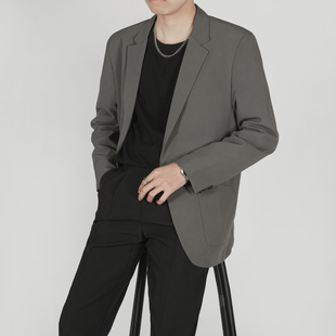2024春秋新款中灰休闲西服男商务夹克通勤修身轻熟风西装外套大衣