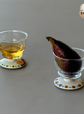 SoftServe柔软供应《手绘小花》陶瓷玻璃梅子米酒清酒杯子迷你小