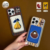 高级感小众插画复古苹果全包型保护套 iphone刺绣布面手机壳磁吸皮质带卡夹式 SoftServe柔软供应 森林口袋