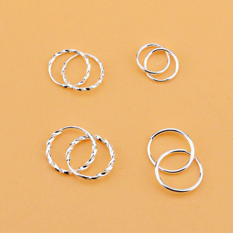999足银小耳圈麻花圈光面圈999纯银耳环耳扣女士韩版防过敏