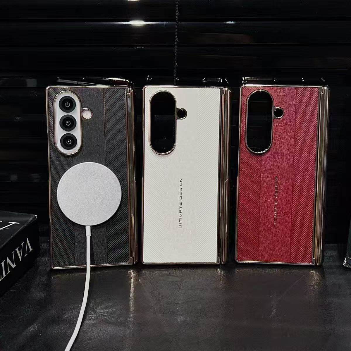 简约商务适用 三星zfold7手机壳双中轴磁吸W26高级感高端奢华电镀素皮折叠屏新款防摔男女保护套