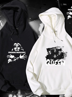 皇后乐队QUEEN摇滚freddie mercury 周边男定制长袖加绒带帽卫衣