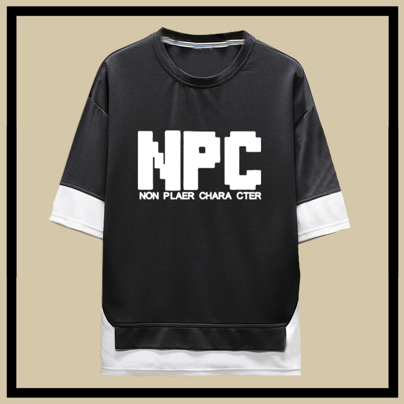 NPC道具合成创意游戏假两件纯棉短袖T恤圆领上衣男士学生定制半袖