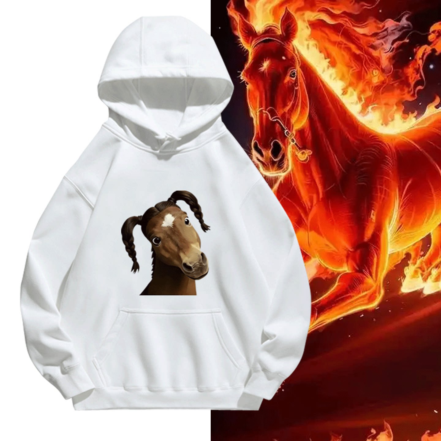 抽象马头像恶搞趣味可定制套头连帽卫衣打底卡通可爱图案男女情侣