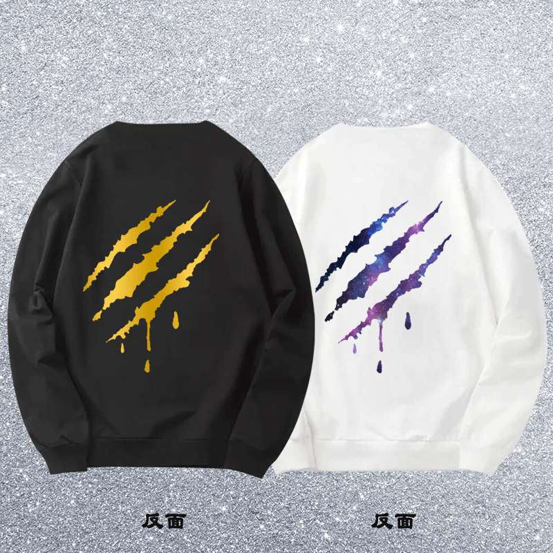 欧美潮牌抓痕爪痕宽松套头国潮上衣血爪烫金男薄款定制圆领卫衣服
