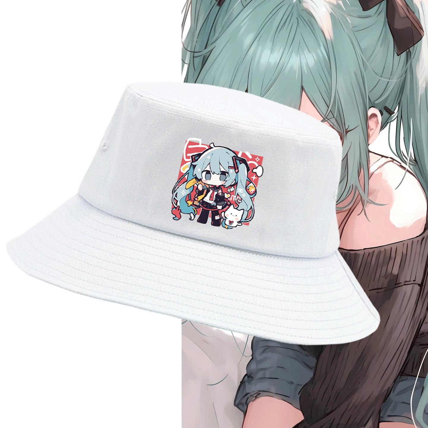 初音未来联名miku葱娘周边男女情侣可定制盆帽渔夫帽子二次元2026