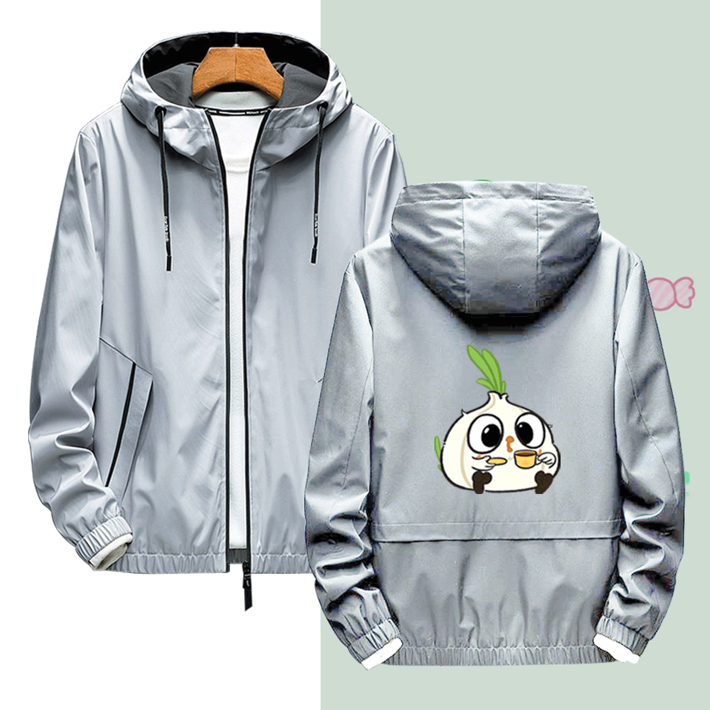 蒜鸟男女情侣秋冬季可定制开衫夹克外套连帽可爱趣味卡通印花周边