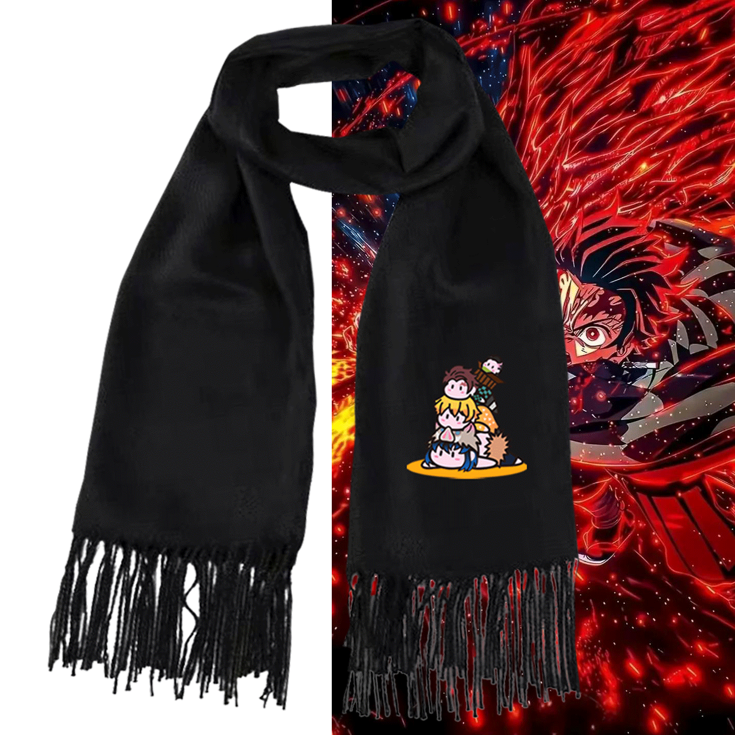 鬼灭之刃可定制保暖披肩围脖围巾周边炭治郎善逸Q版卡通印花男女