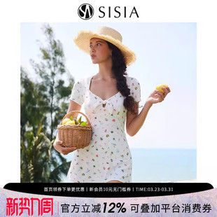 连体泳衣高级感 sisia泳衣女碎花显瘦遮腹泡温泉裙式 柳岩同款