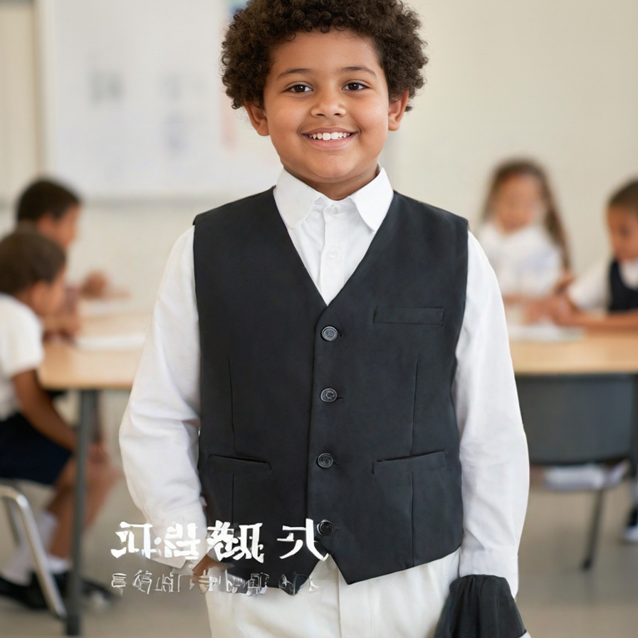 儿童马甲薄款春秋男童加肥加大童装花童礼服学生演出黑色西装马夹