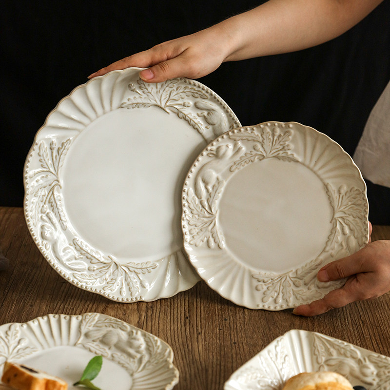法式复古浮雕西餐盘子陶瓷餐具套装家用菜盘甜品蛋糕盘沙拉意面盘,餐饮具,盘,淘宝优惠券,粉丝福利购,淘宝优惠卷