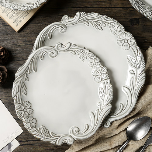 法式复古浮雕陶瓷盘子