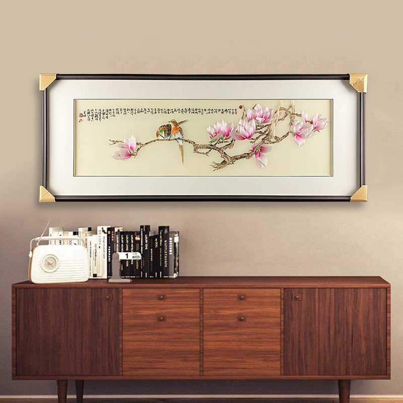 苏州纯手工刺绣画苏绣成品客厅卧室床头挂画横幅玉兰花鸟装饰画