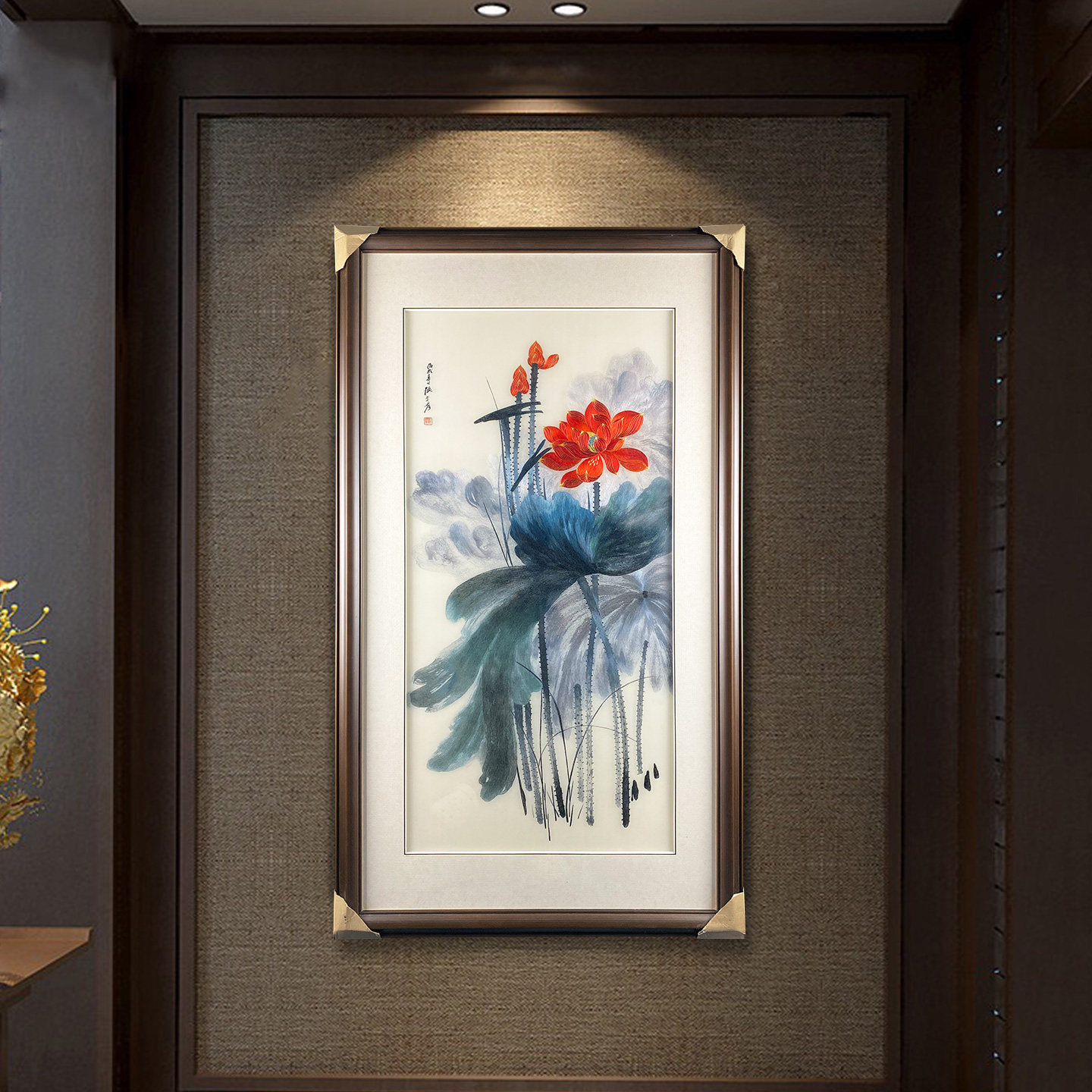 苏绣成品挂画高端荷花刺绣画苏州纯手工客厅玄关走廊新中式装饰画