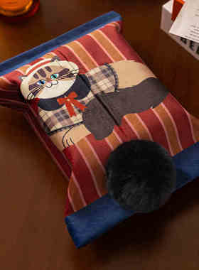 猫咪超模纸巾套创意红色中古风餐桌卧室轻奢高级感车用抽纸收纳袋