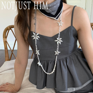 花筏NOTJUSTHIM《珍珠蕾丝》花朵手工编珠珍珠长项链多种戴法