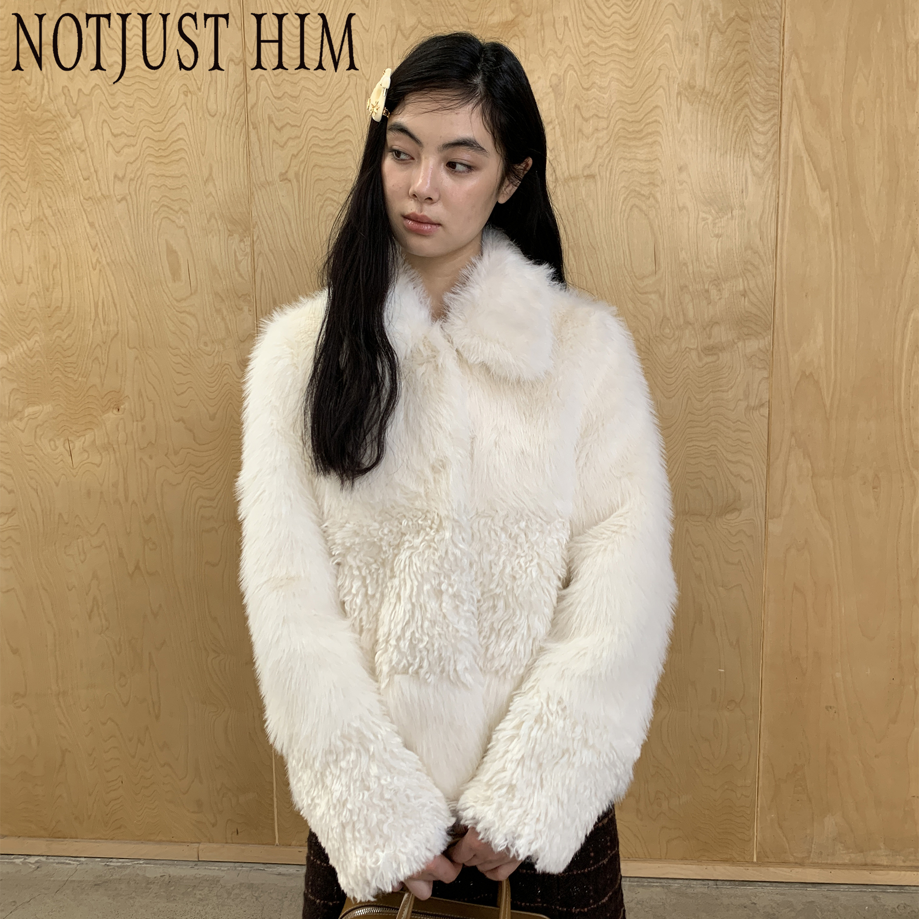 花筏NOTJUSTHIM 芭莎卷毛拼接长毛保暖外套冬季