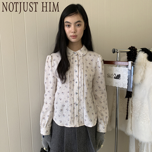 衬衫 蓝色玫瑰碎花娃娃领长袖 Antili 花筏NOTJUSTHIM